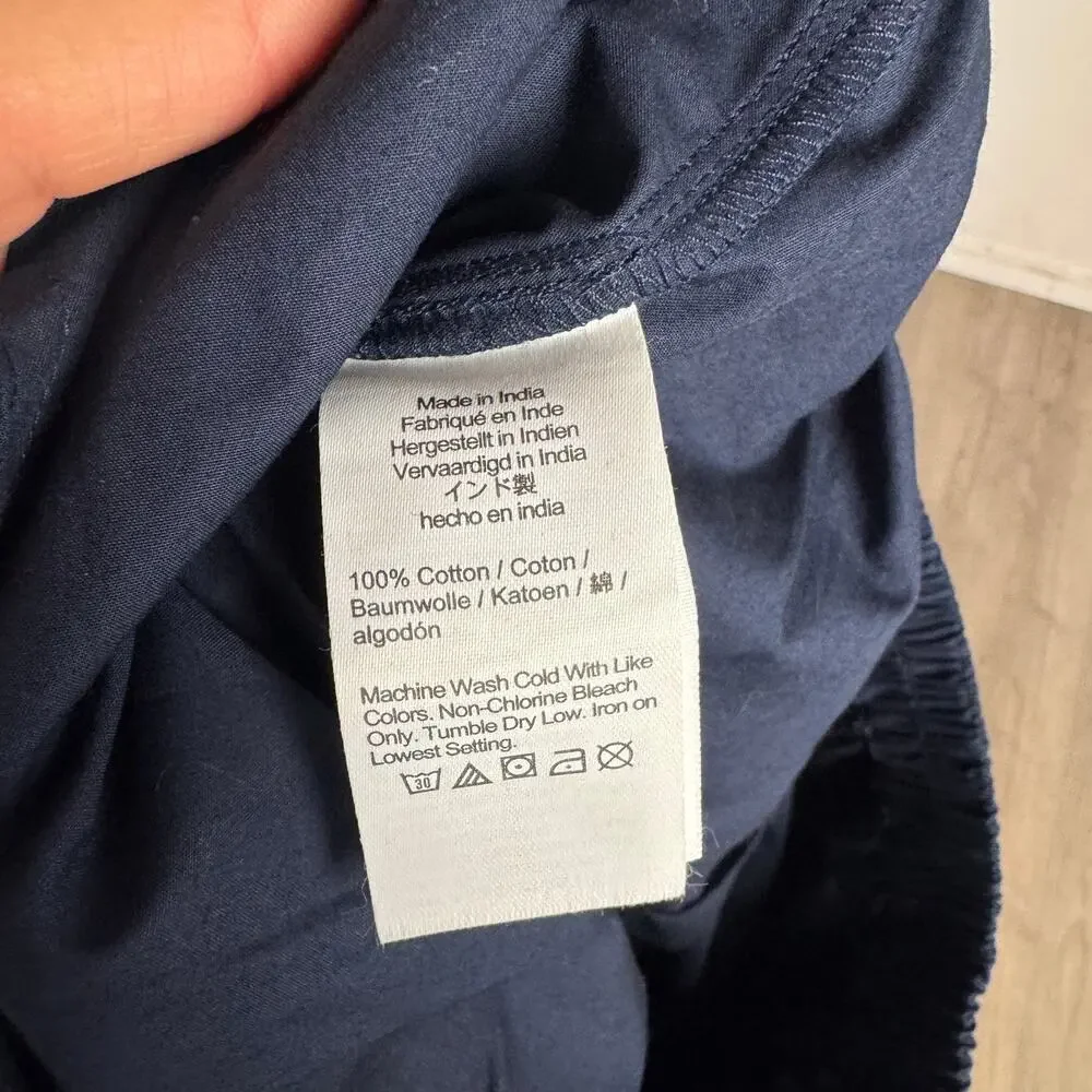 J.Crew Christina Midi Skirt 12T Blue Contrast Stitch Cotton Poplin Elastic Waist